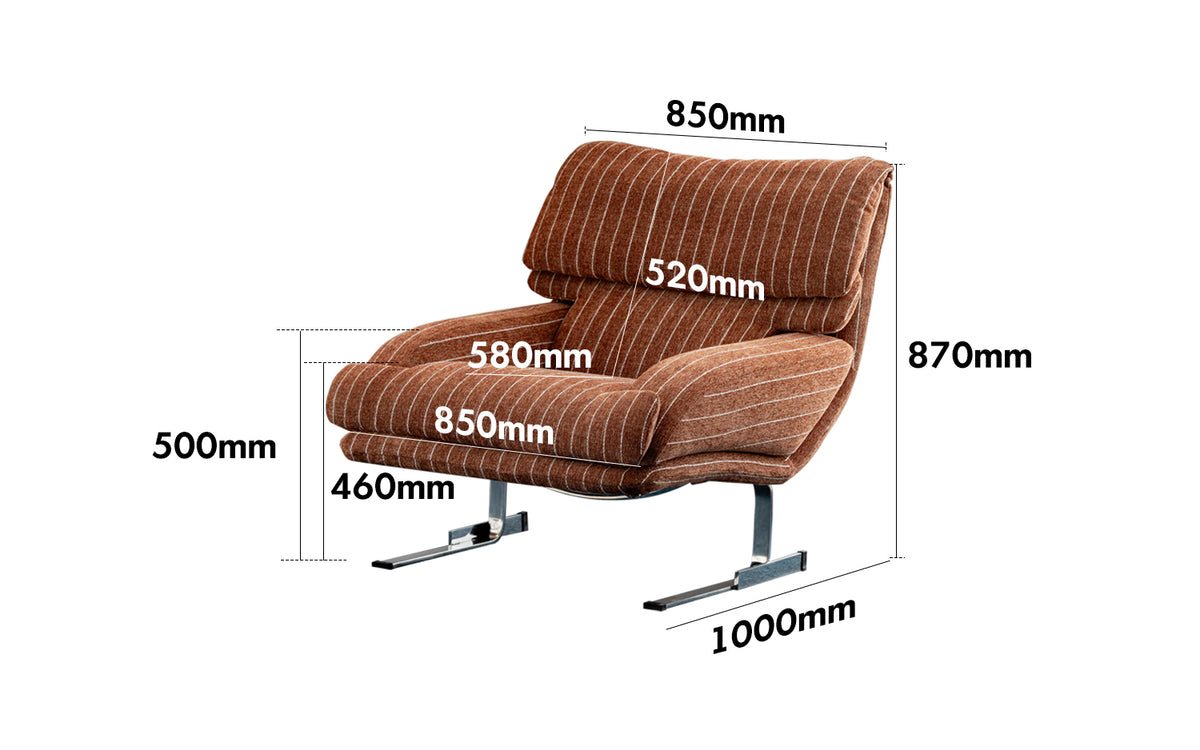 Bauhaus Chenille Velvet Fabric 1 Seater Sofa SEARLE Size Chart