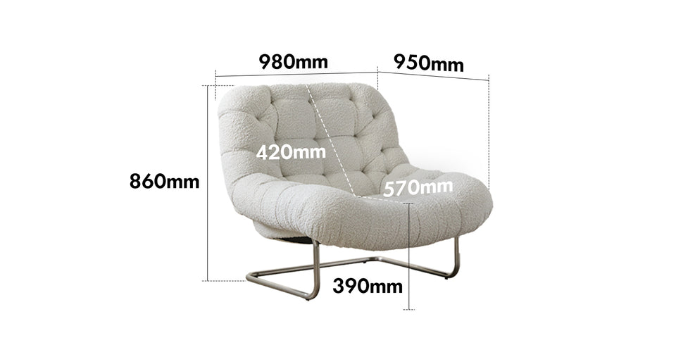 Bauhaus Boucle Fabric 1 Seater Sofa EMI Size Chart