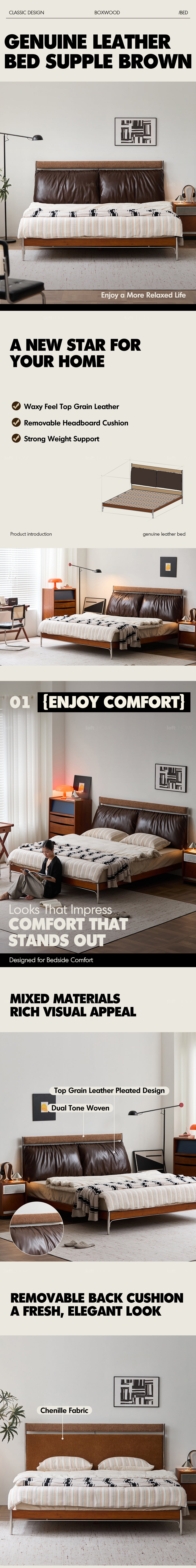 Bauhaus Genuine Leather Bed SUPPLE BROWN More Details and Instruction