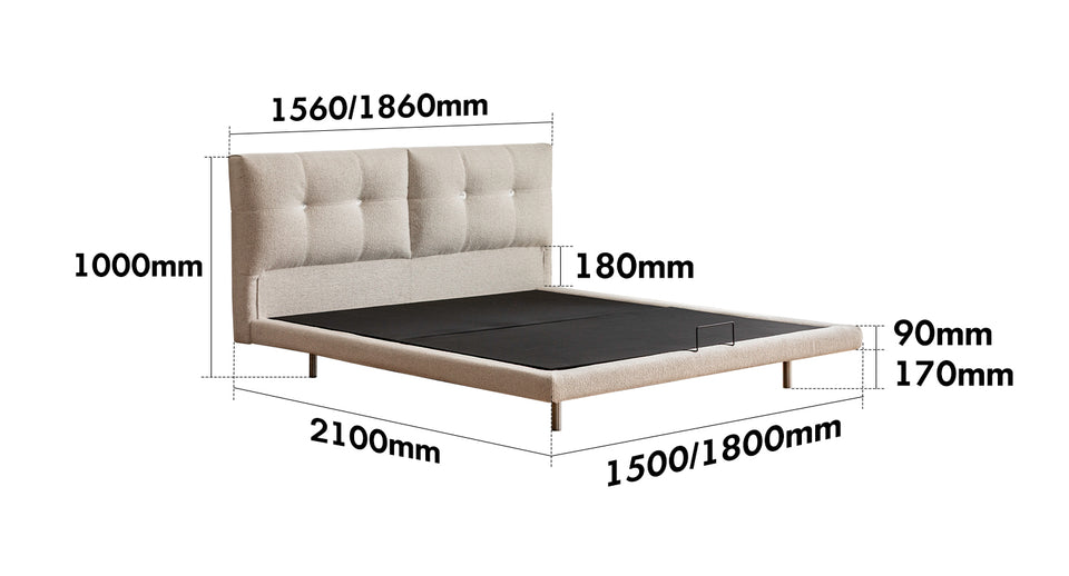 Minimalist Boucle Fabric Bed MORN Size Chart
