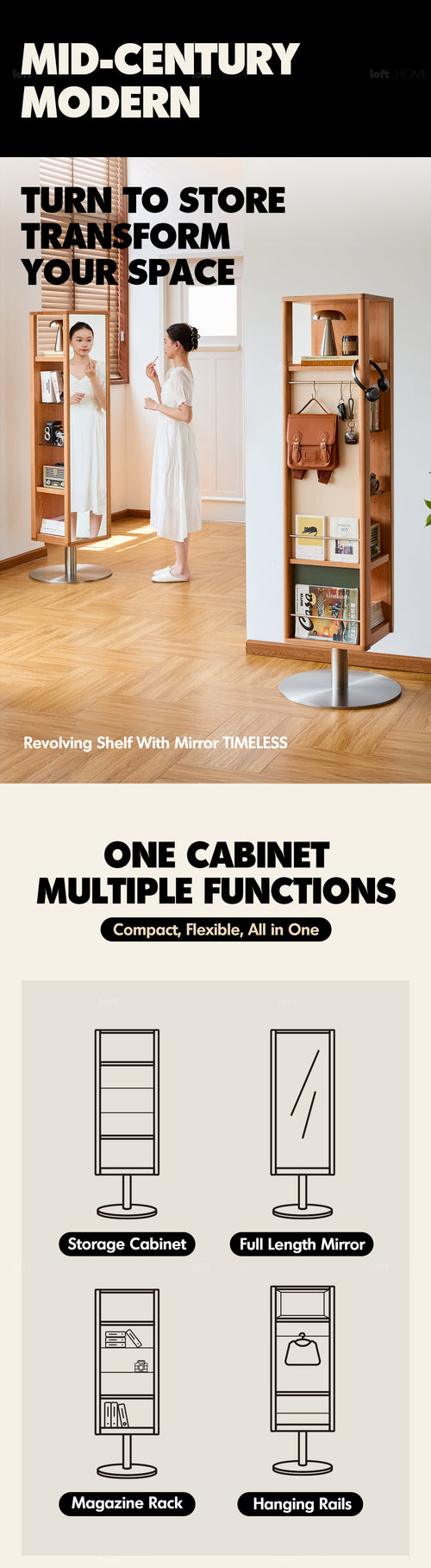 Scandinavian Cherry Wood Revolving Shelf With Mirror TIMELESS Good to Know Preview-1