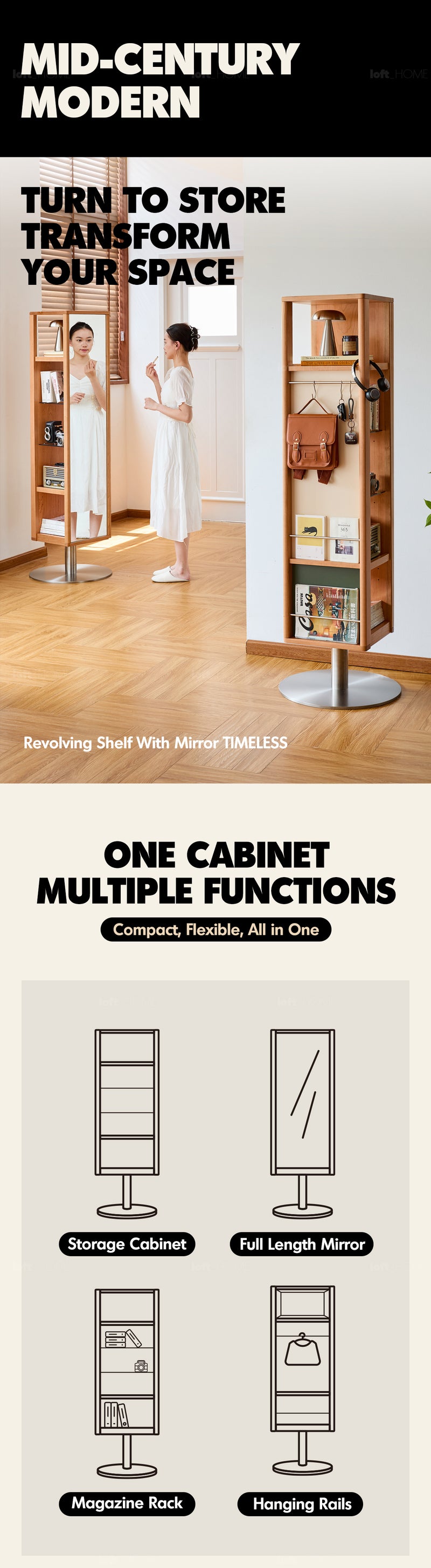 Scandinavian Cherry Wood Revolving Shelf With Mirror TIMELESS More Details and Instruction