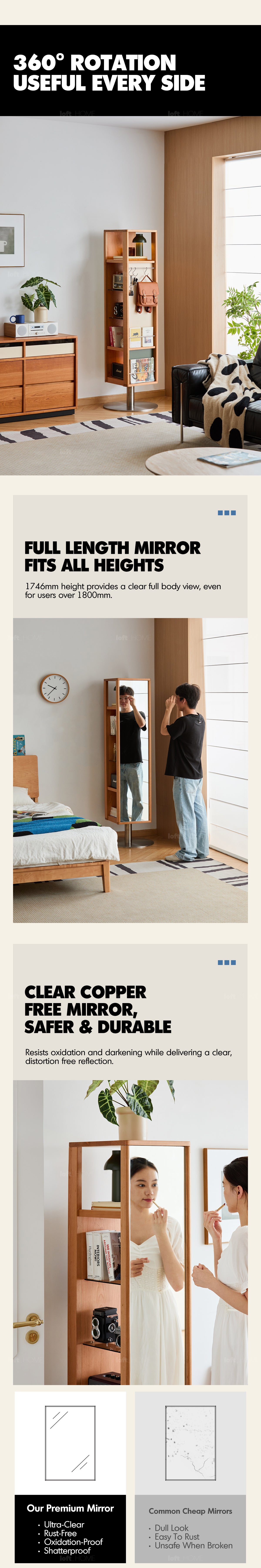 Scandinavian Cherry Wood Revolving Shelf With Mirror TIMELESS More Details and Instruction_3