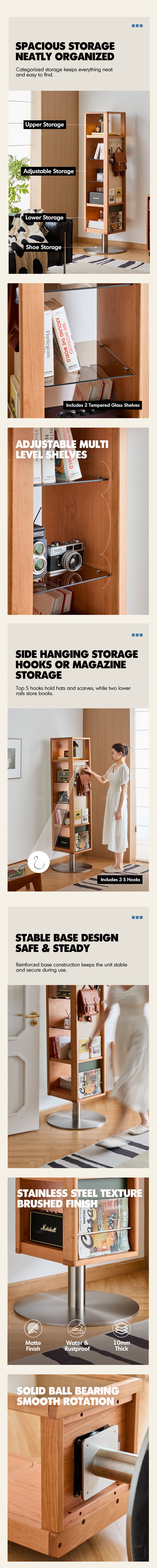 Scandinavian Cherry Wood Revolving Shelf With Mirror TIMELESS More Details and Instruction_4
