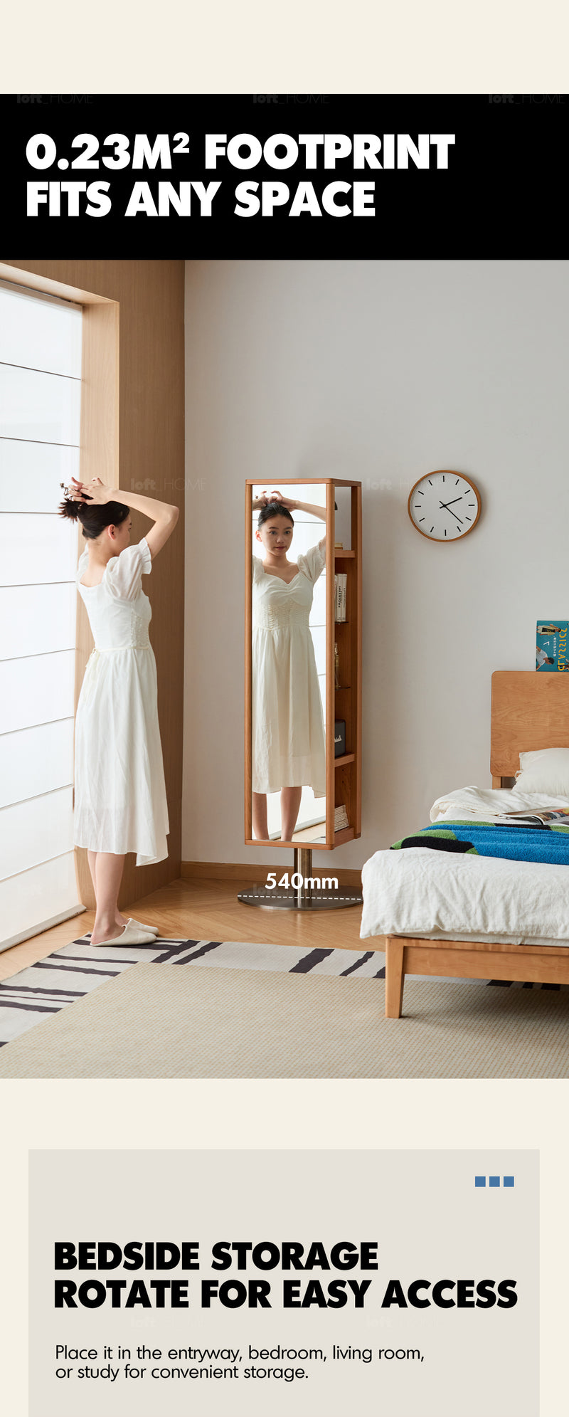 Scandinavian Cherry Wood Revolving Shelf With Mirror TIMELESS More Details and Instruction_5