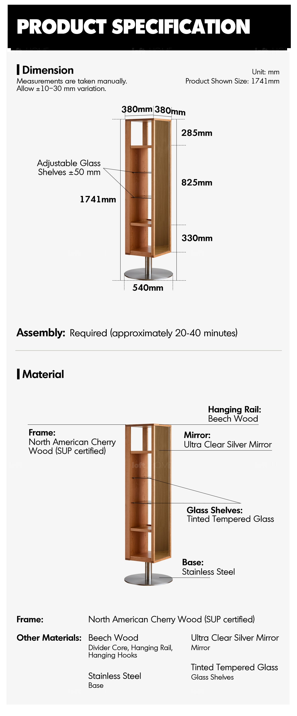 Scandinavian Cherry Wood Revolving Shelf With Mirror TIMELESS More Details and Instruction_9