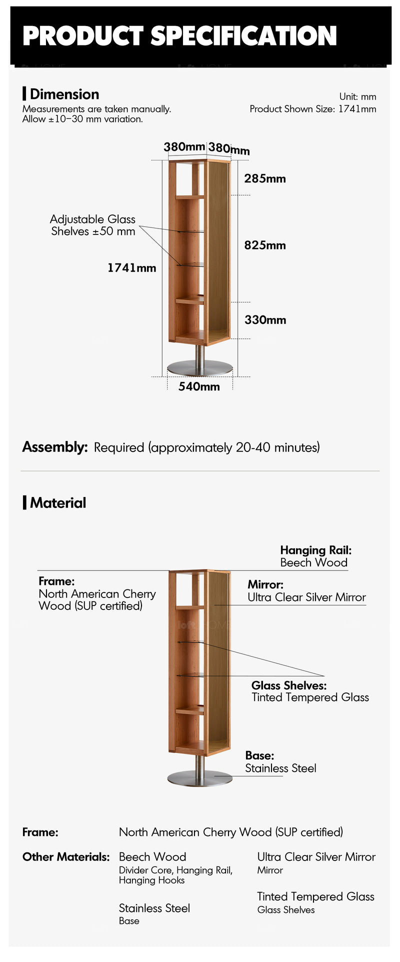 Scandinavian Cherry Wood Revolving Shelf With Mirror TIMELESS More Details and Instruction_9