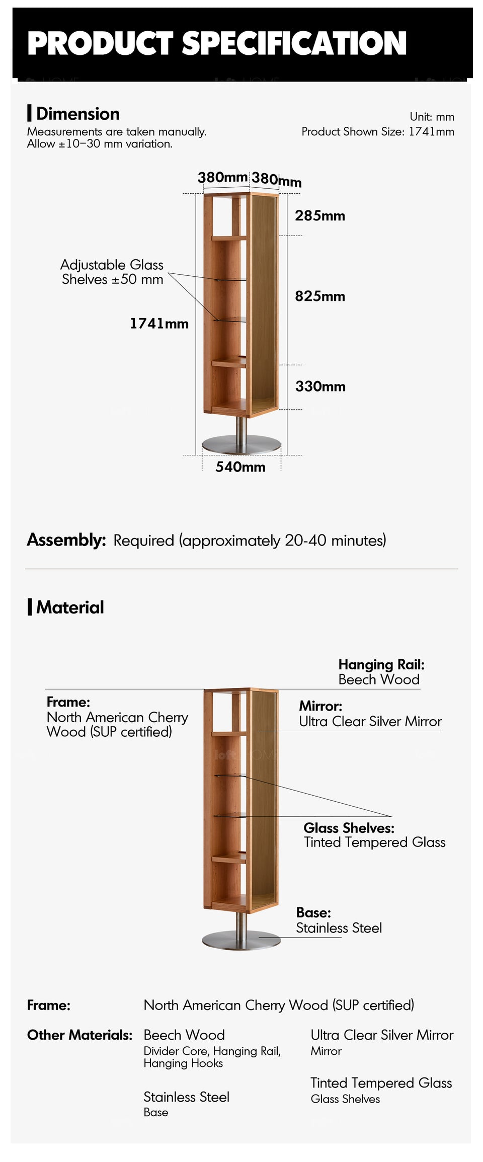 Scandinavian Cherry Wood Revolving Shelf With Mirror TIMELESS More Details and Instruction_9