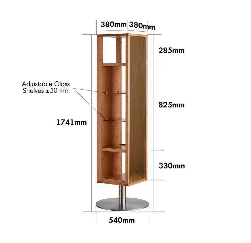 Scandinavian Cherry Wood Revolving Shelf With Mirror TIMELESS Size Chart
