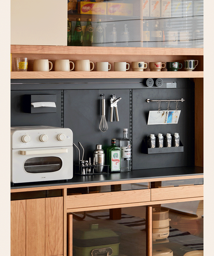 Scandinavian cherry wood sintered stone side cabinet timeless conceptual design.