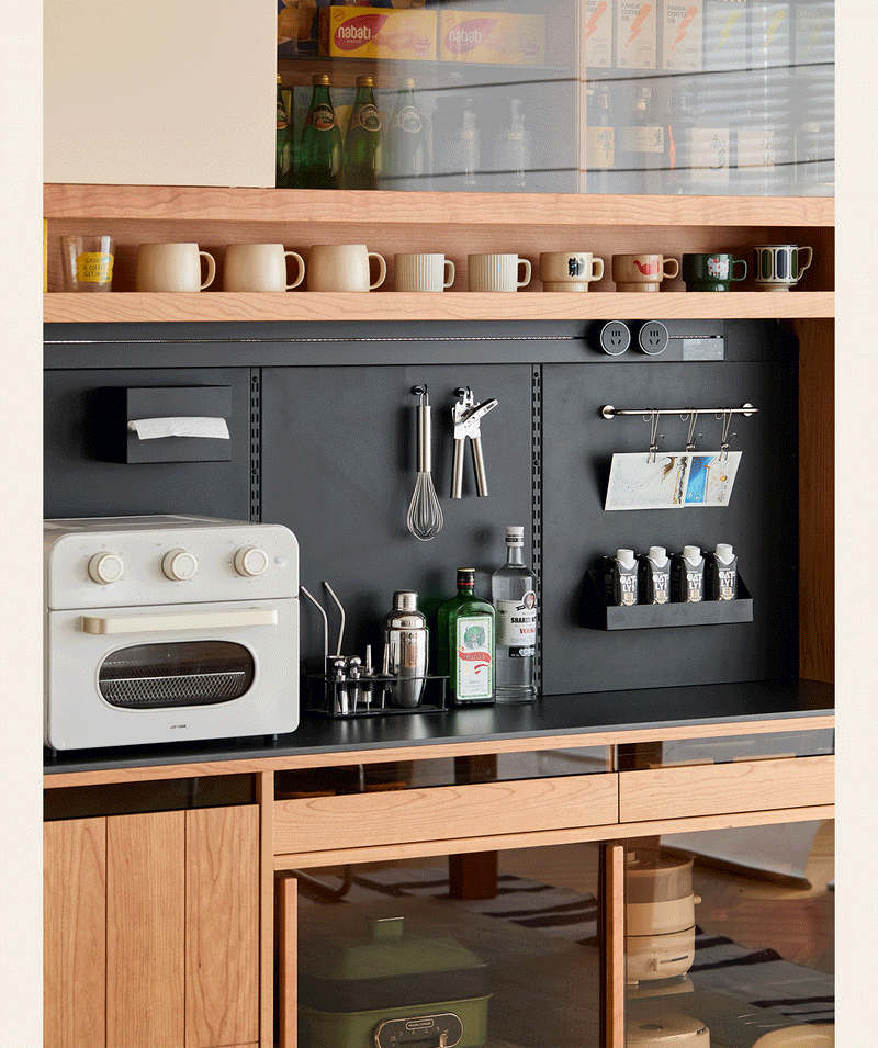Scandinavian cherry wood sintered stone side cabinet timeless conceptual design.