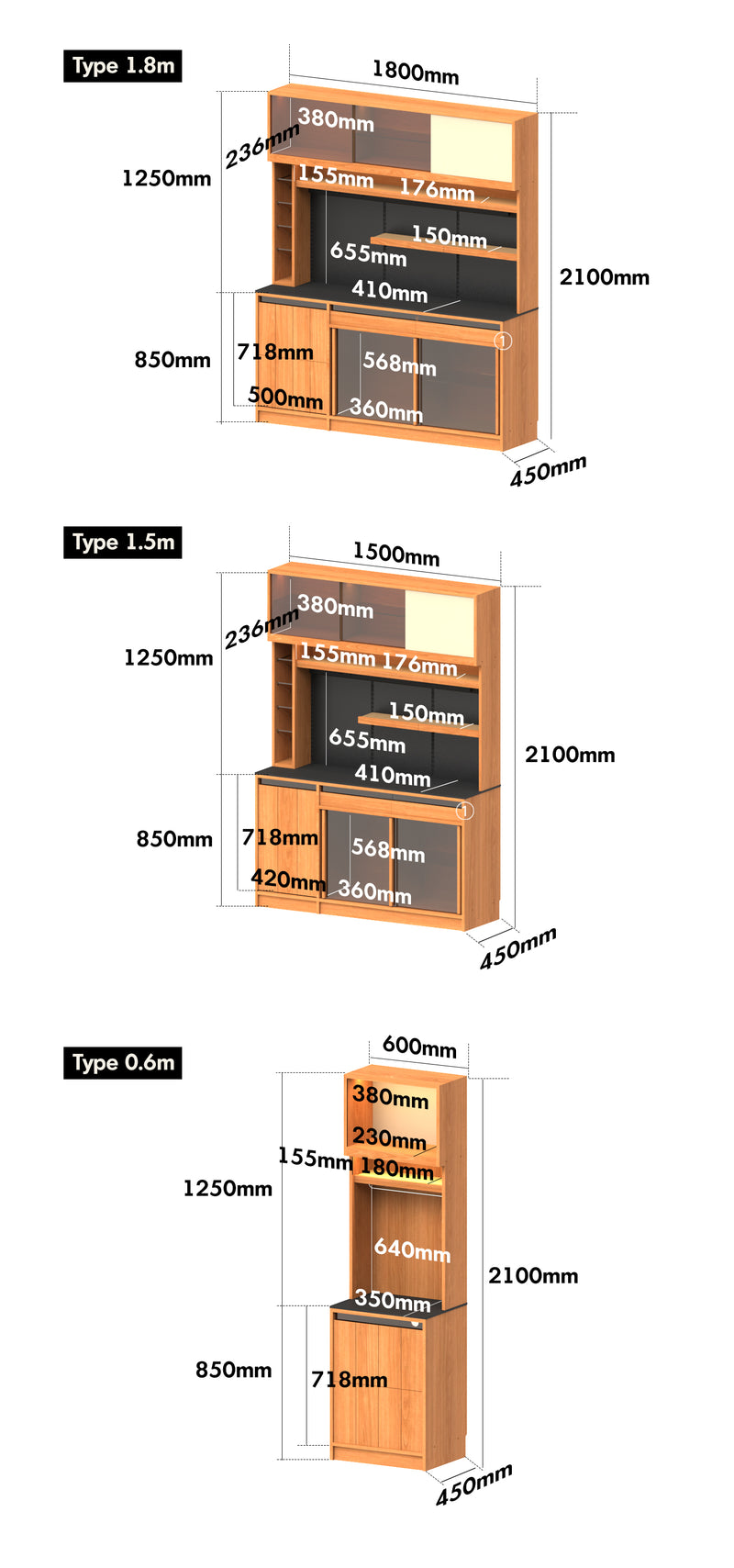Scandinavian Cherry Wood Sintered Stone Side Cabinet TIMELESS Size Chart