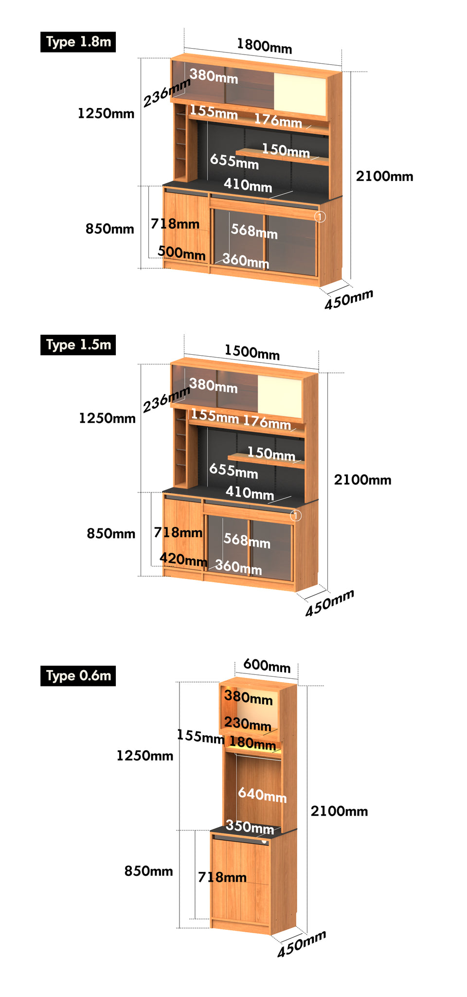 Scandinavian Cherry Wood Sintered Stone Side Cabinet TIMELESS Size Chart