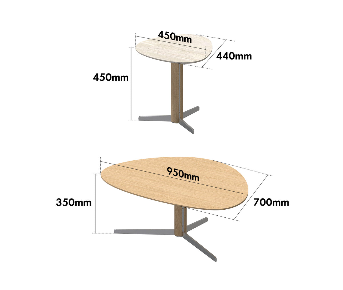Minimalist Oak Wood Veneer Sintered Stone Coffee Table Set SOL Size Chart