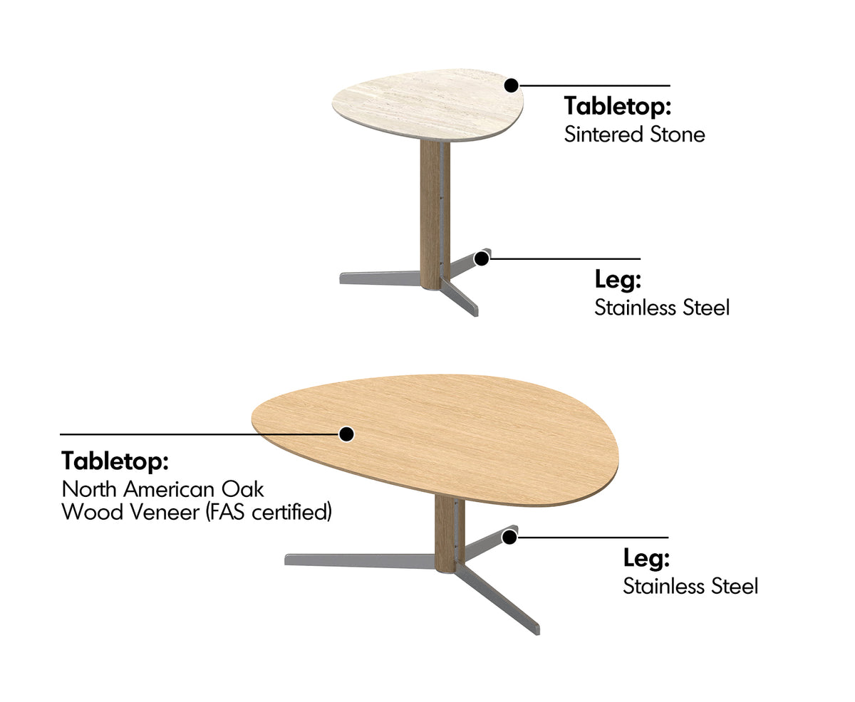 Minimalist Oak Wood Veneer Sintered Stone Coffee Table Set SOL Material Details Chart