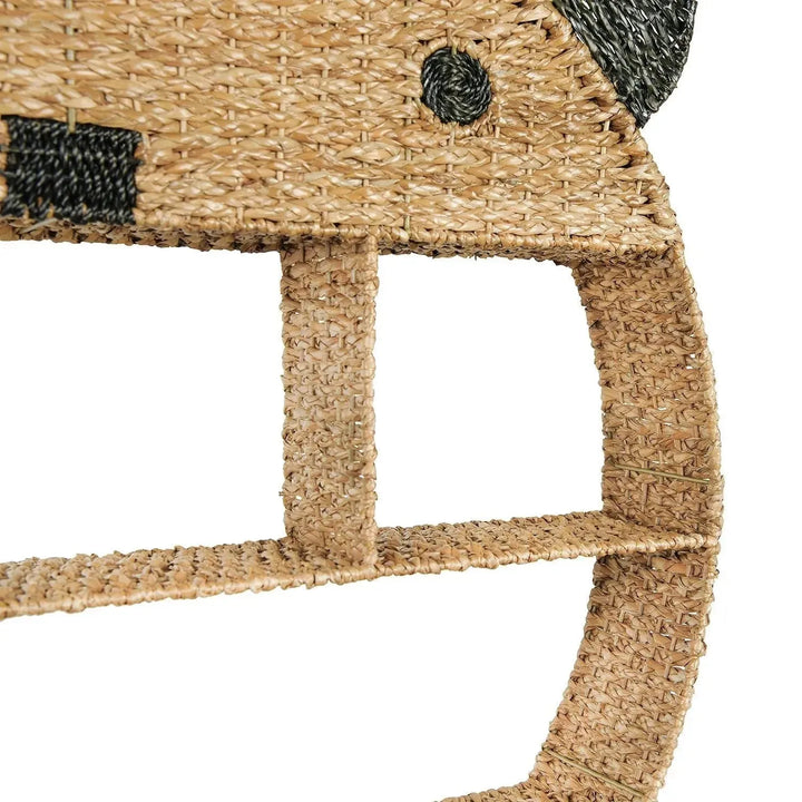 38-1/2" round x 6-1/2"d hand-woven bankuan bear wall shelf w/ 6 compartments, na size charts.