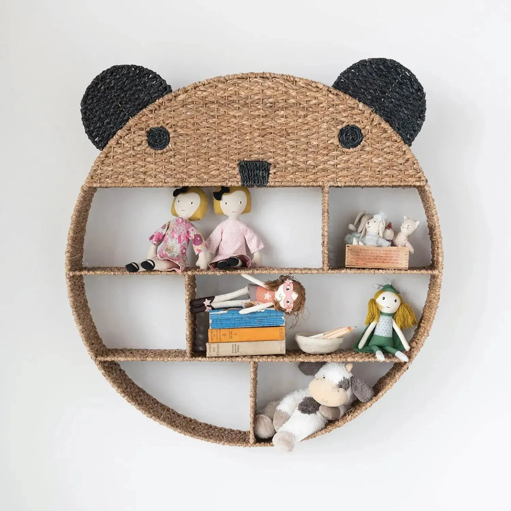 38-1/2" round x 6-1/2"d hand-woven bankuan bear wall shelf w/ 6 compartments, na primary product view.