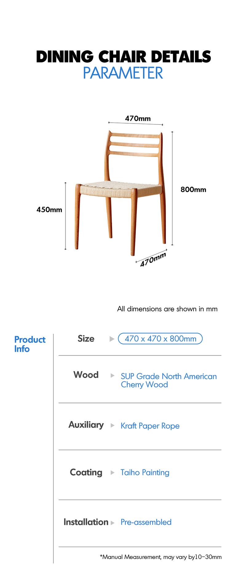 Scandinavian Cherry Wood Woven Rope Dining Chair AUTUMN Good to Know - 3