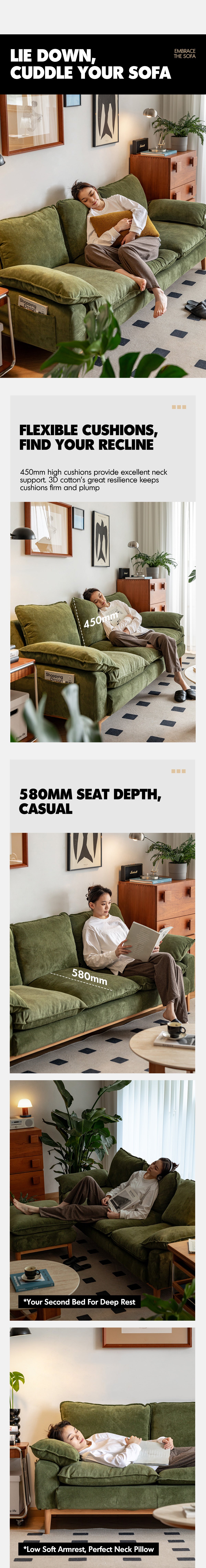 Scandinavian Corduroy Velvet Fabric 3 Seater Sofa INDIGO Good to Know - 3