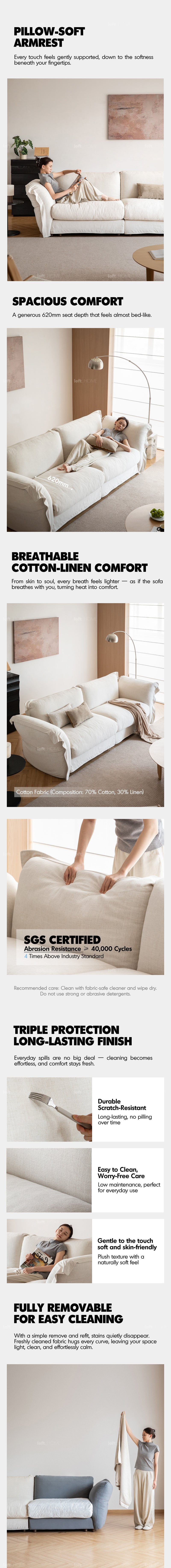 Minimalist Cotton Fabric 3 Seater Sofa BLAIR Good to Know - 3
