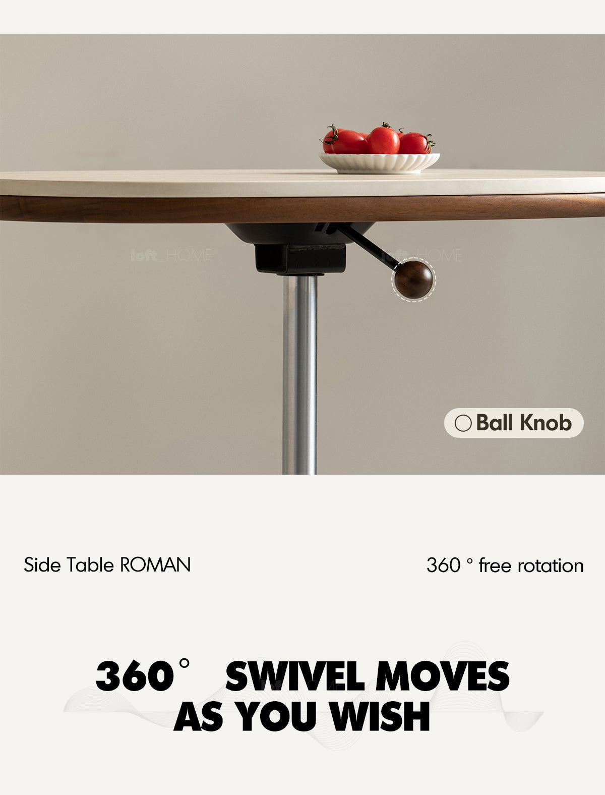 Japandi Sintered Stone Walnut Wood Height Adjustable Side Table ROMAN Good to Know - 3