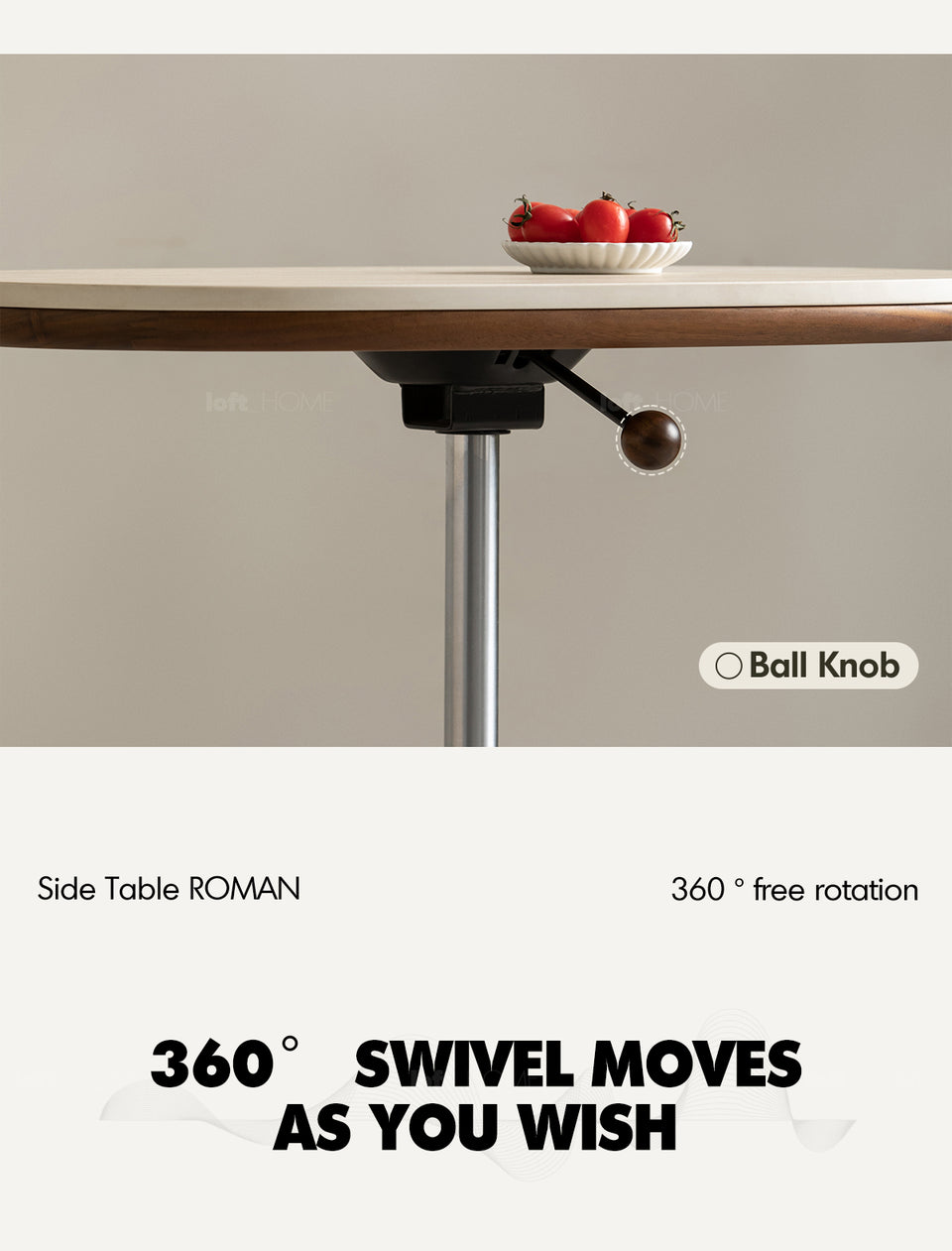 Japandi Sintered Stone Walnut Wood Height Adjustable Side Table ROMAN More Details and Instruction_3
