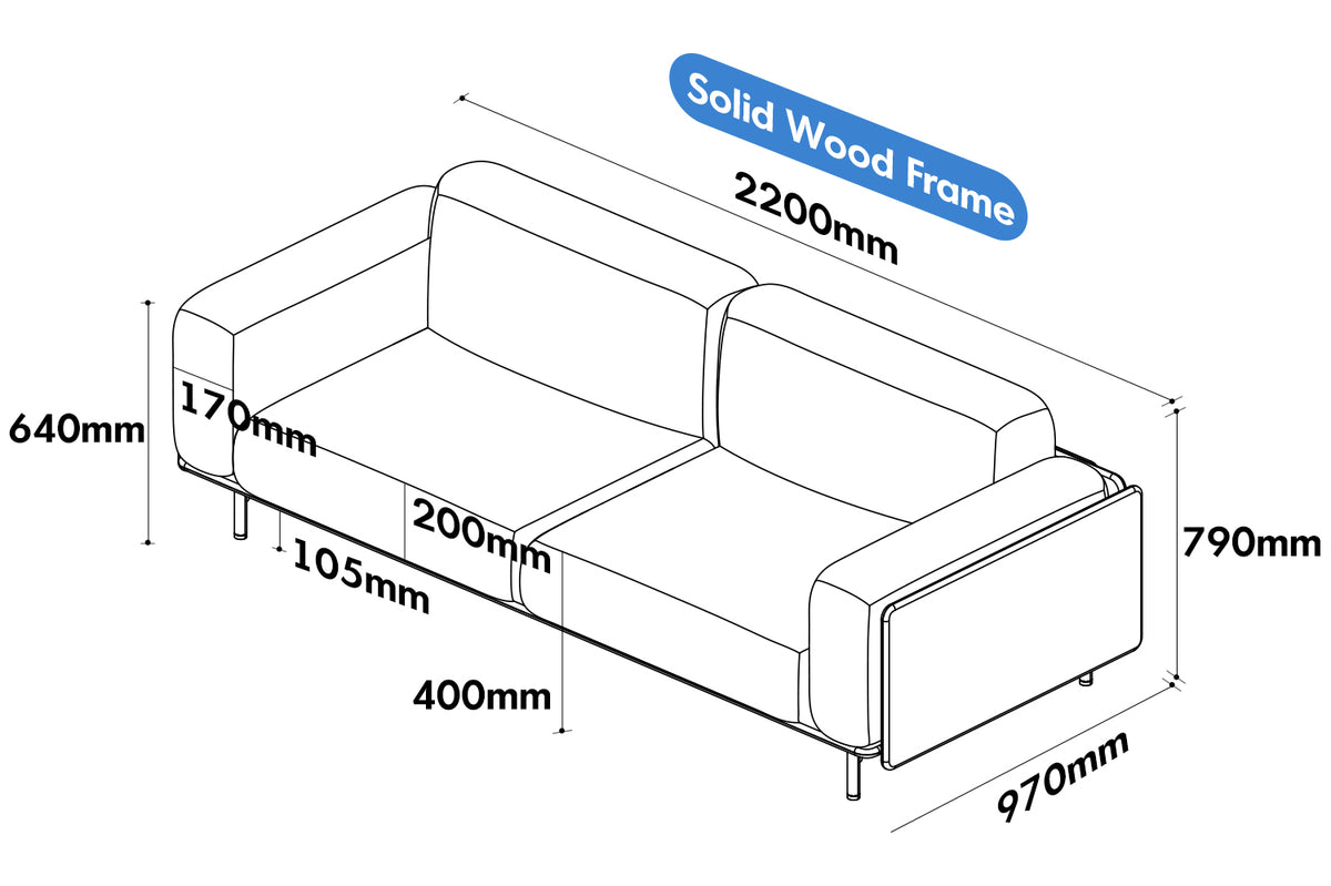 Scandinavian Boucle Fabric 3 Seater Sofa HARVEST Size Chart
