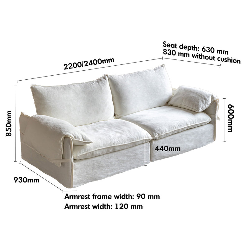 Cream Cotton Fabric 3 Seater Sofa FOLDING EAR Size Chart