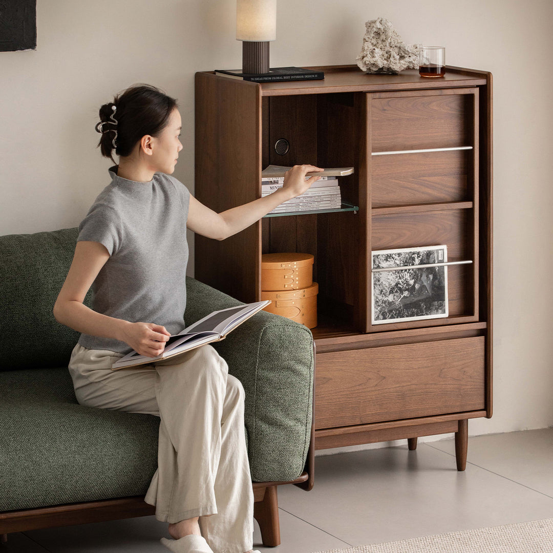 Vintage walnut wood side cabinet vista size charts.