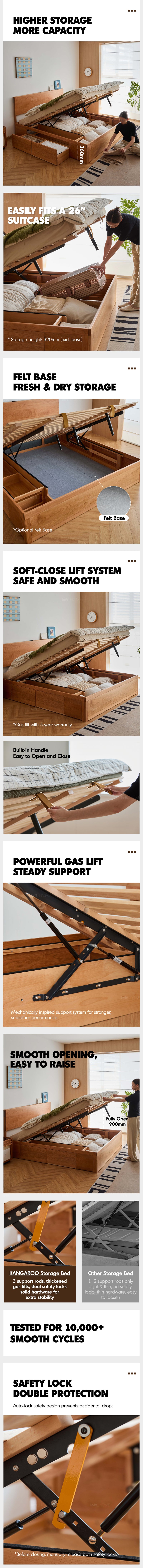 Scandinavian Cherry Wood Lift-Up Storage Bed With Drawer KANGAROO Good to Know - 3