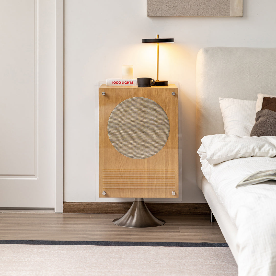 Minimalist oak wood veneer revolving side table muse size charts.