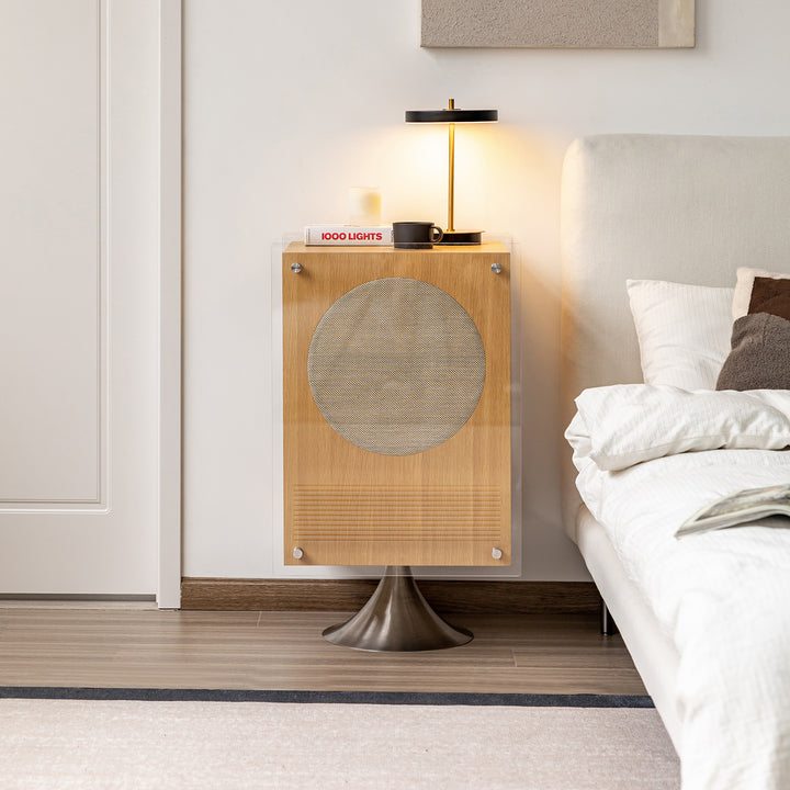 Minimalist oak wood veneer revolving side table muse size charts.