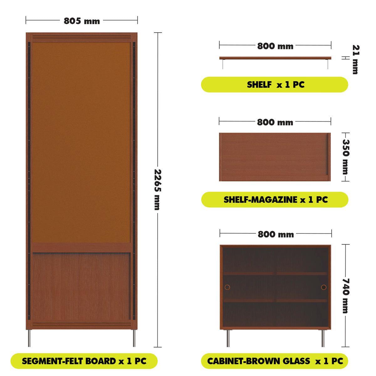 Bauhaus Boxwood Modular Hanging Wall Shelf System MUSE SINGLE Size Chart