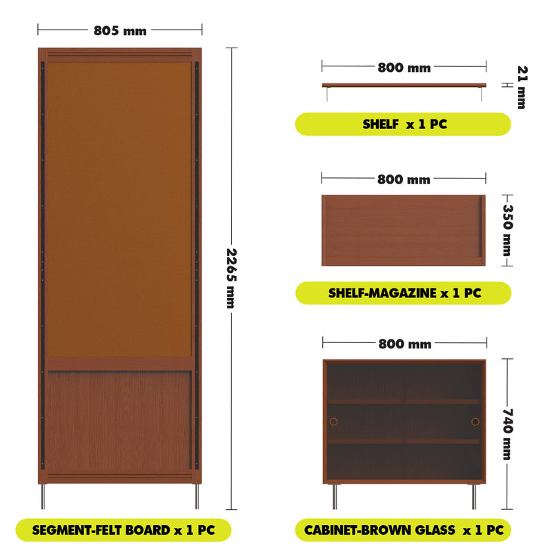 Bauhaus Boxwood Modular Hanging Wall Shelf System MUSE SINGLE Size Chart