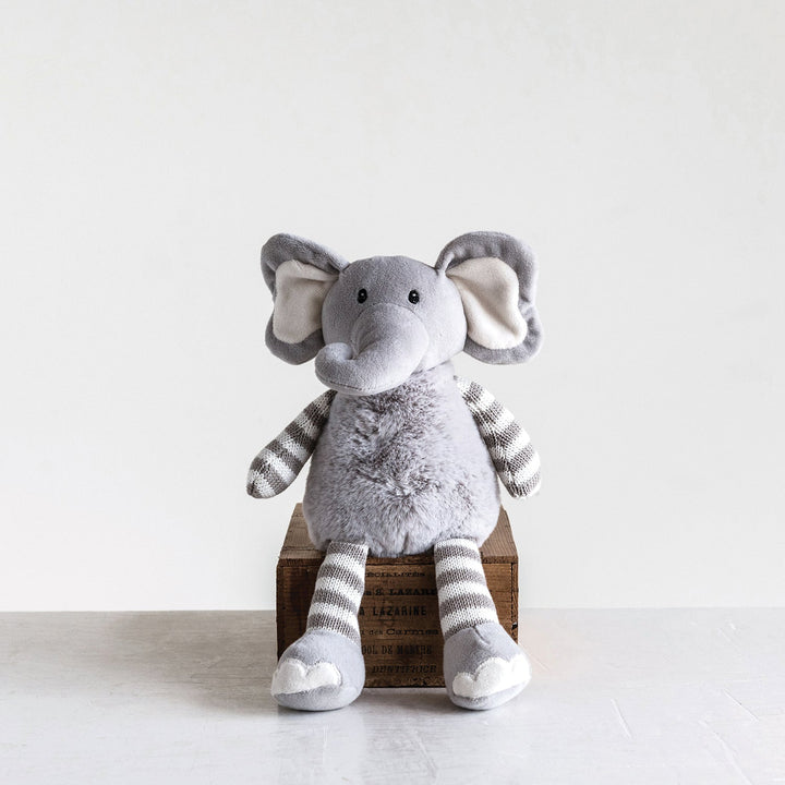 3"l x 12-1/2"h plush elephant, grey w/ white stripes decor primary product view.