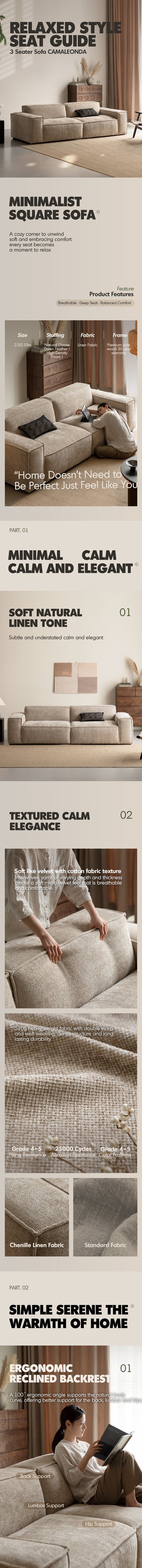 Minimalist Linen Fabric 4 Seater Sofa CAMALEONDA Good to Know Preview-1