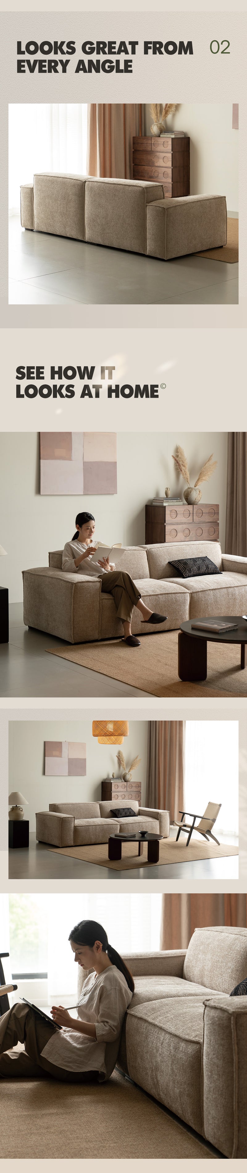 Minimalist Linen Fabric 4 Seater Sofa CAMALEONDA Good to Know - 10