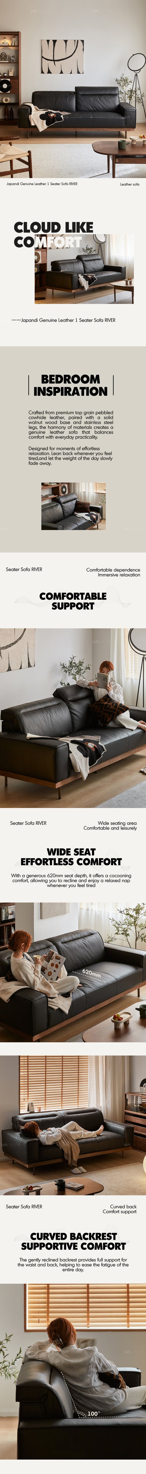 Japandi Genuine Leather 4 Seater Sofa RIVER Good to Know Preview-1