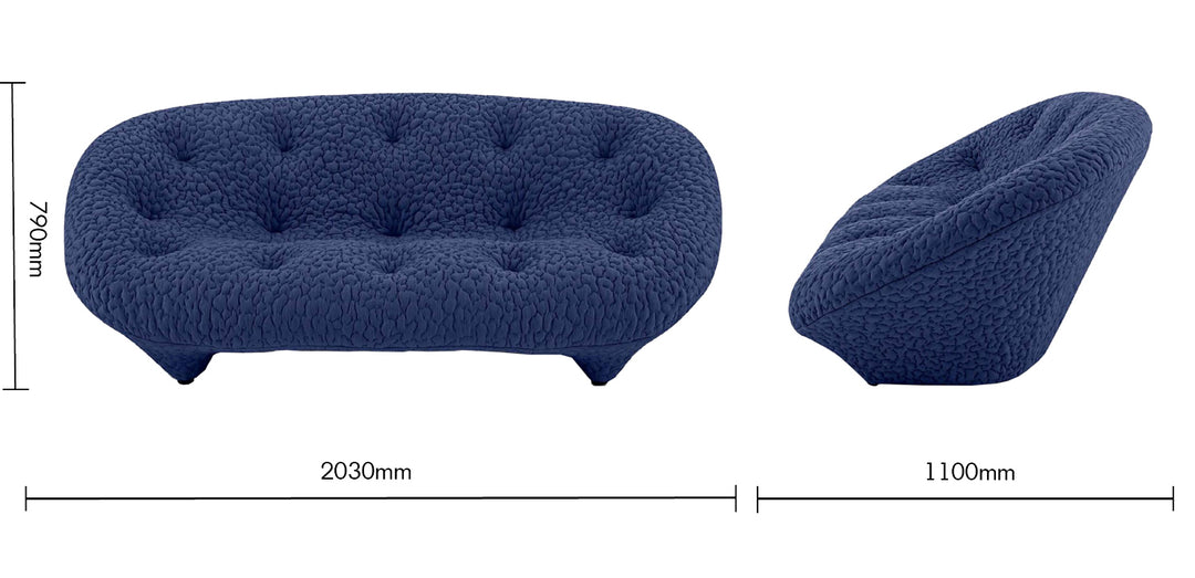 Contemporary Fabric 2 Seater Sofa CONCH MOBY Size Chart