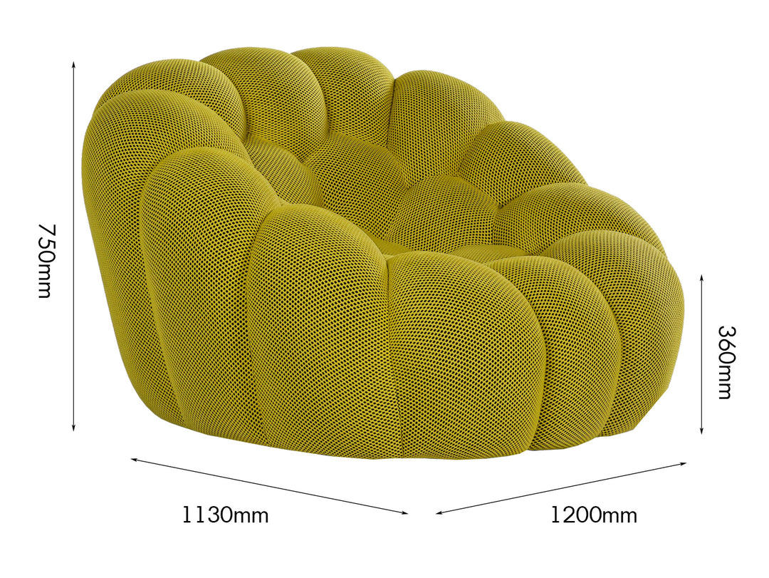 Contemporary Fabric 1 Seater Sofa BUBBLE Size Chart