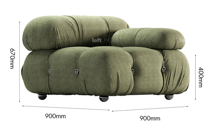 Contemporary Fabric 1 Seater Sofa With Armrest CAMALEONDA Size Chart