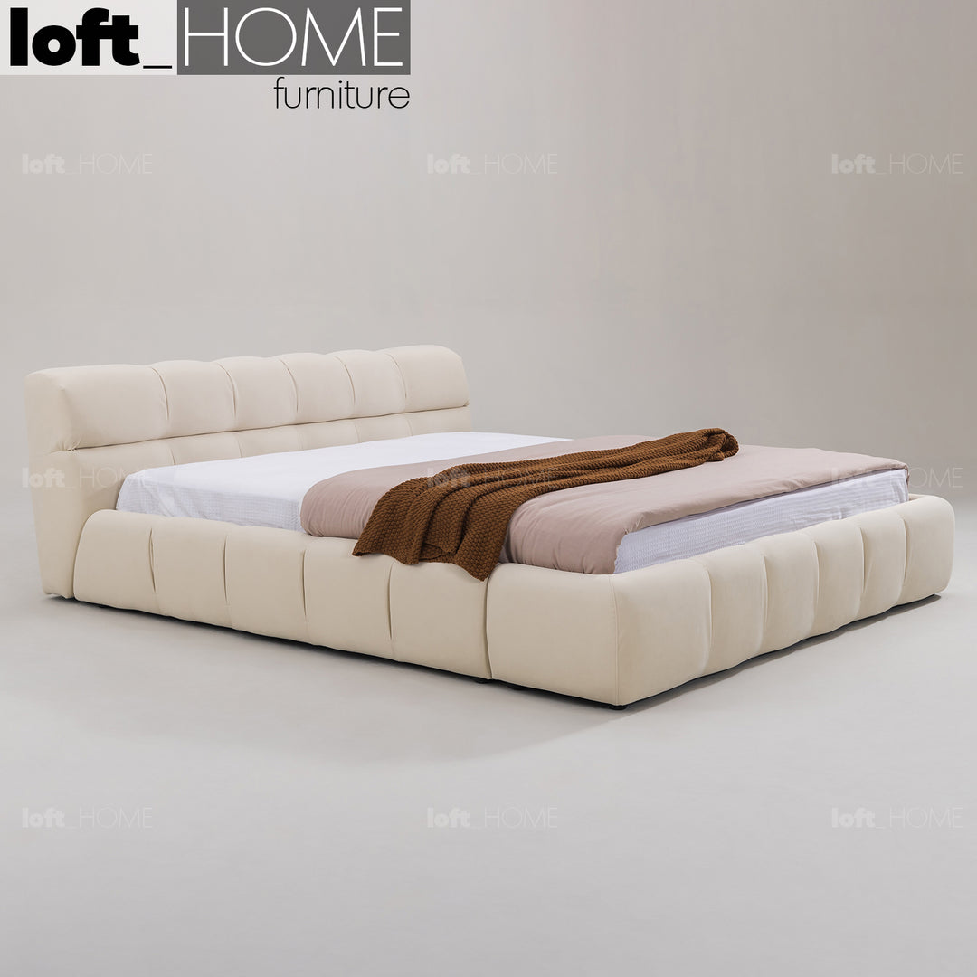 Minimalist Suede Fabric Bed TUFTY In-context