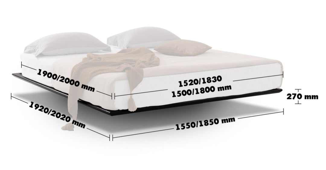 Minimalist Wood Floating Bed ANJA Size Chart
