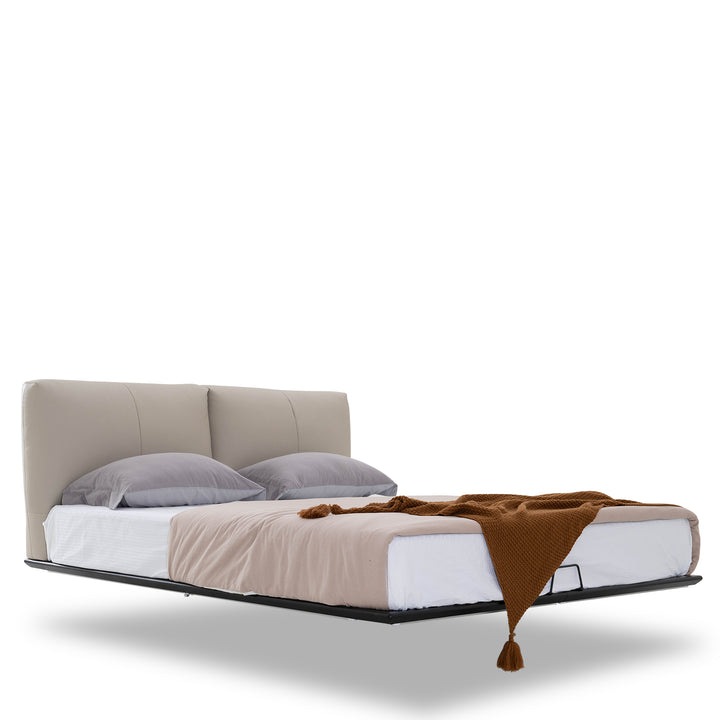 Minimalist Genuine Leather Floating Bed FIDES White Background