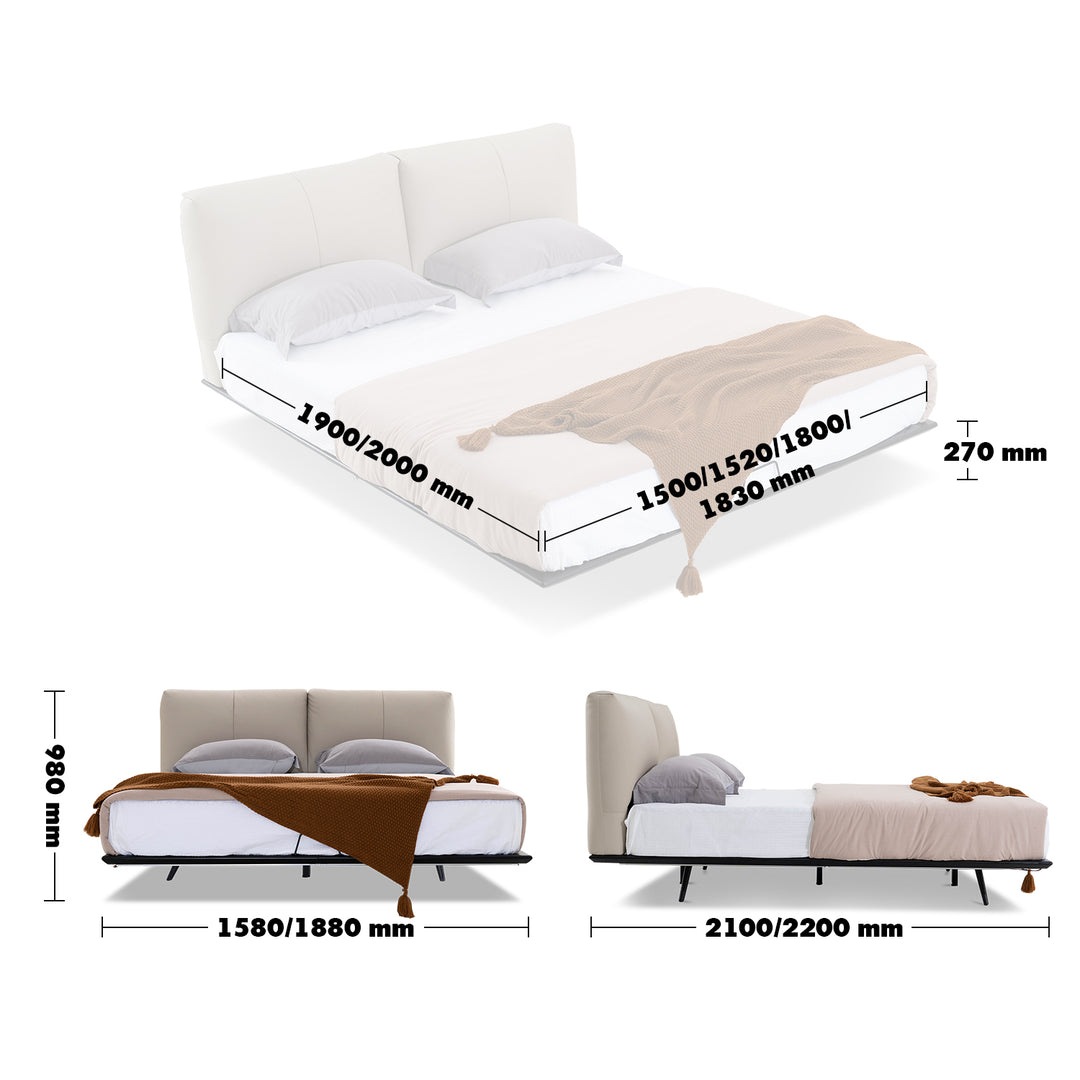 Minimalist Genuine Leather Floating Bed FIDES Size Chart