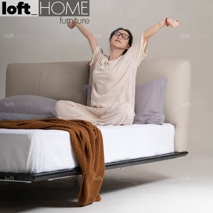 Minimalist Genuine Leather Floating Bed FIDES Life Style