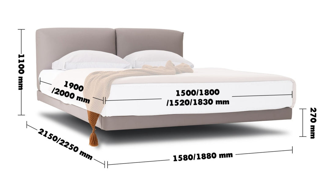 Minimalist Genuine Leather Floating Bed BENCE Size Chart