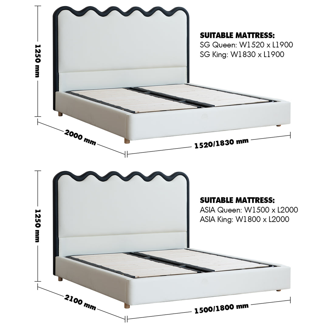 Minimalist Leather Bed RIPPLE Size Chart