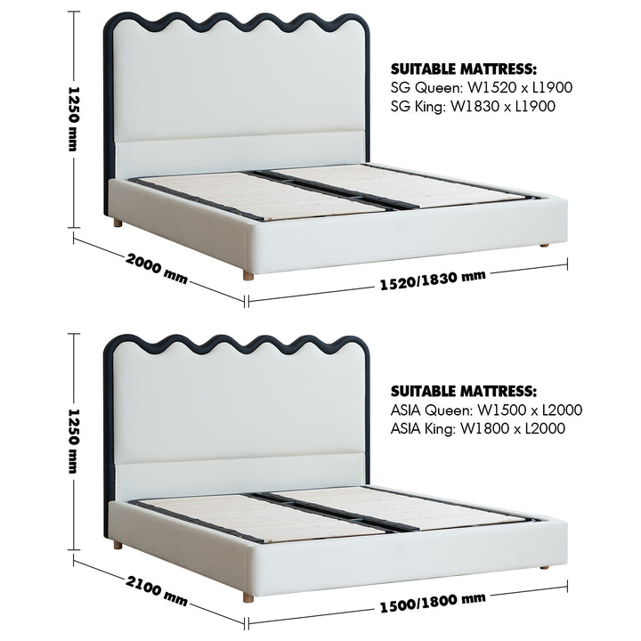 Minimalist Leather Bed RIPPLE Size Chart