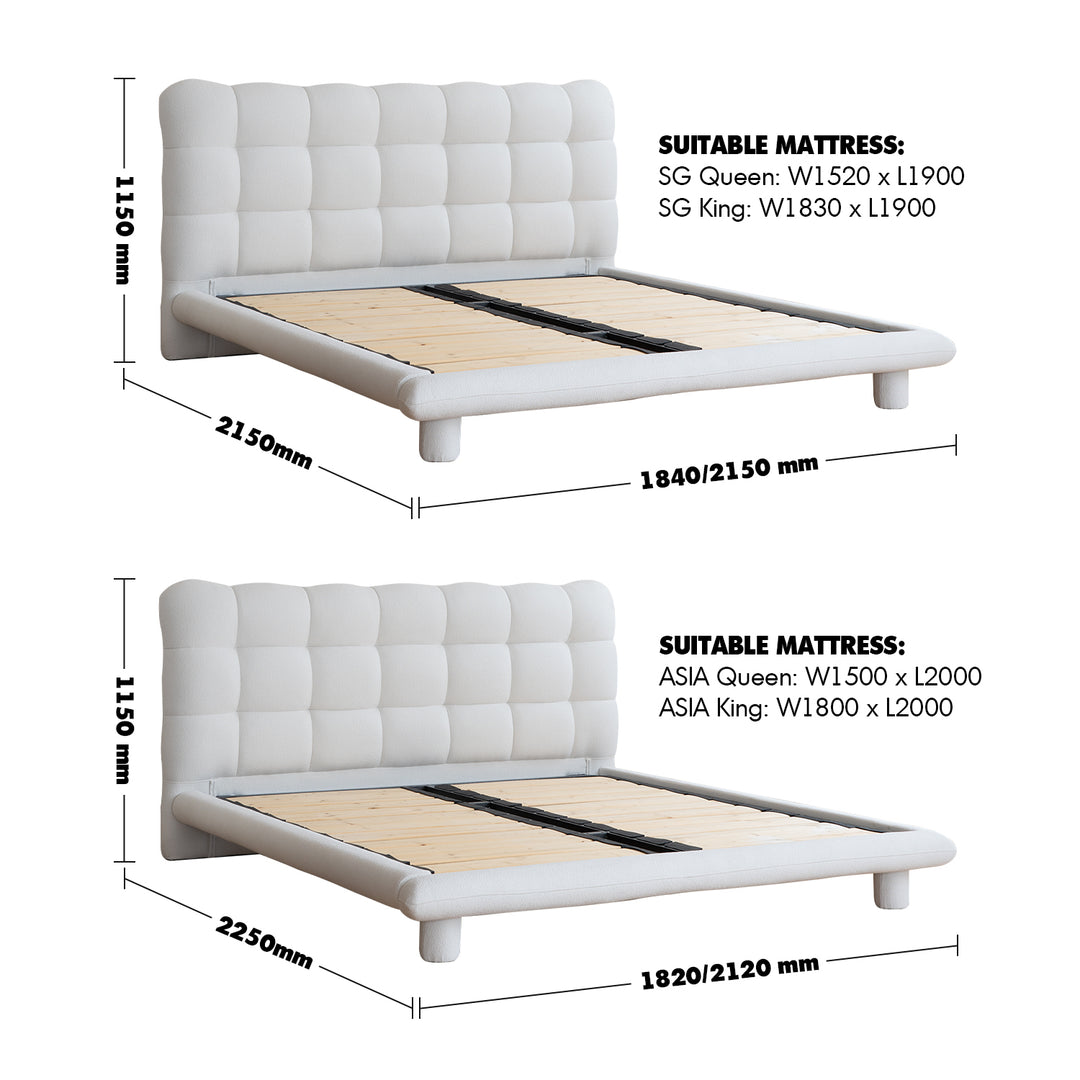 Minimalist Teddy Fabric Bed BUBBLE Size Chart